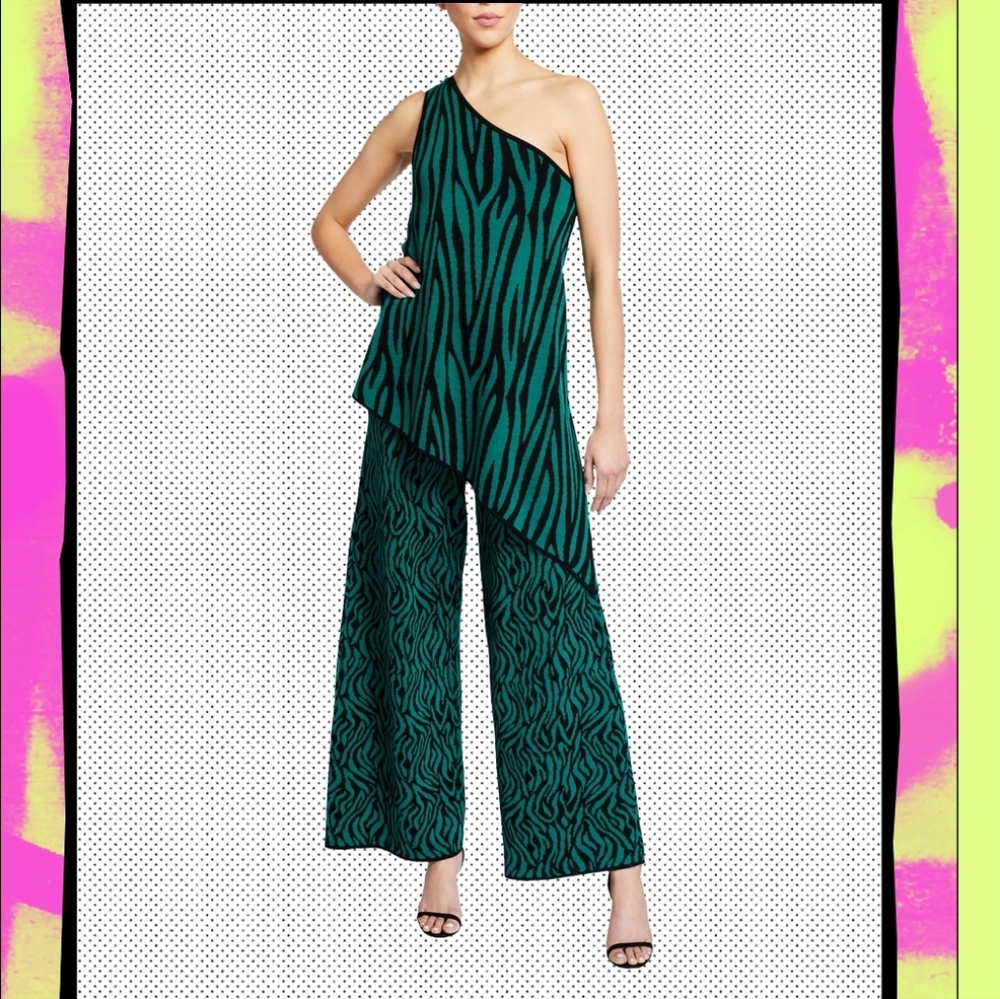 Victor Glemaud Teal Asymmetrical One Shoulder Jumpsuit
